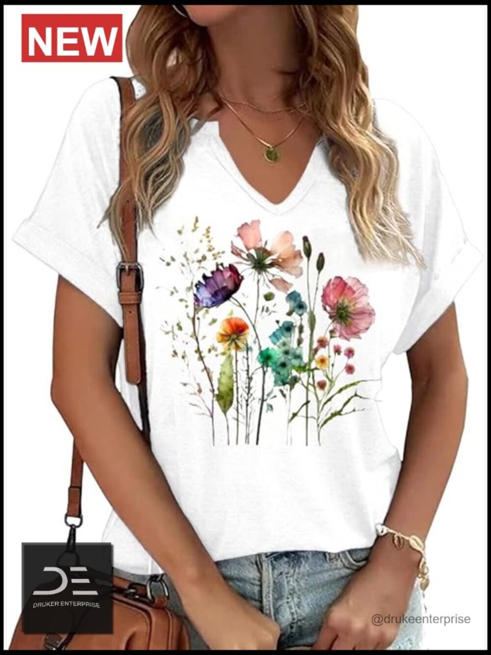 Vintage Floral V-Neck Graphic Tee - Boho Cottagecore T-Shirt
